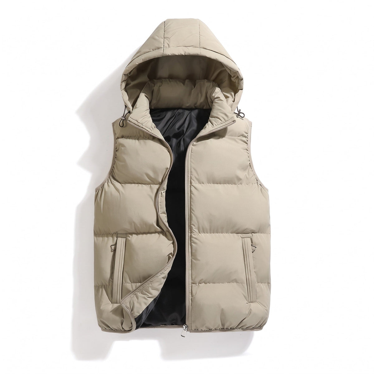 Hendrik - Men's Hooded Quilted Puffer Gilet with Zip Pockets - Vests - Khaki - Sarvento