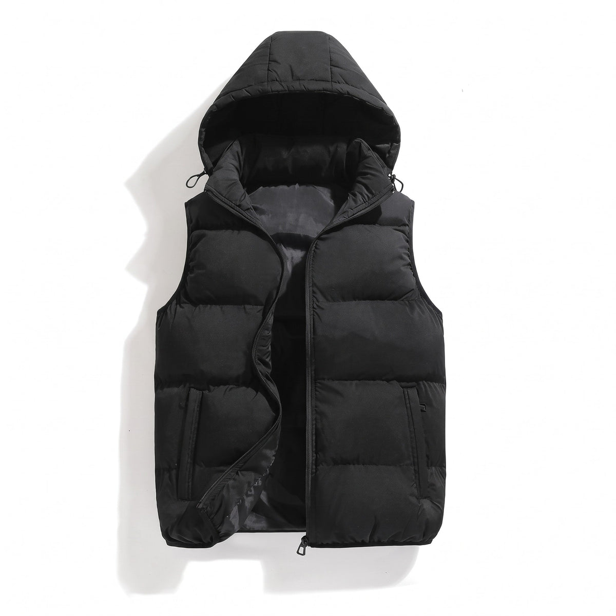 Hendrik - Men's Hooded Quilted Puffer Gilet with Zip Pockets - Vests - Black - Sarvento