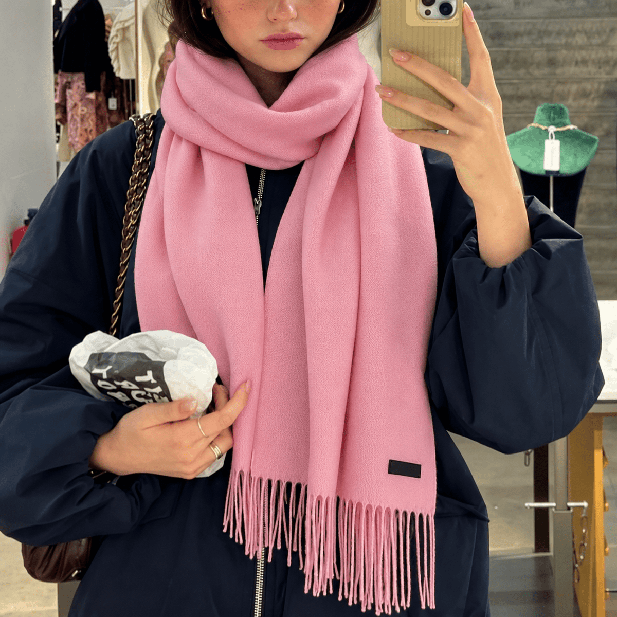 Isabella – Women’s Oversized Fringe Tassel Wrap Scarf - Scarves & Shawls - Pink - Sarvento