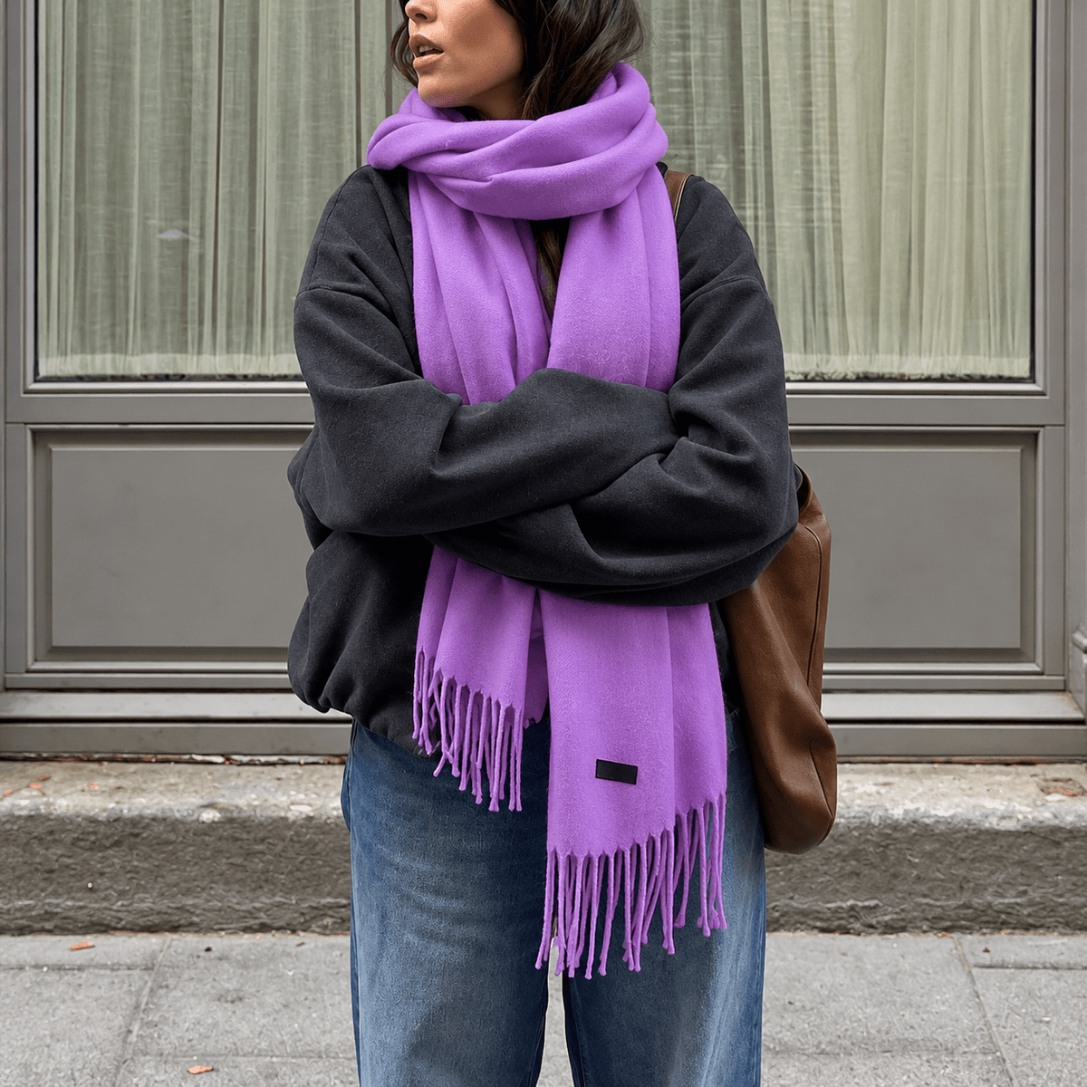 Isabella – Women’s Oversized Fringe Tassel Wrap Scarf - Scarves & Shawls - Purple - Sarvento