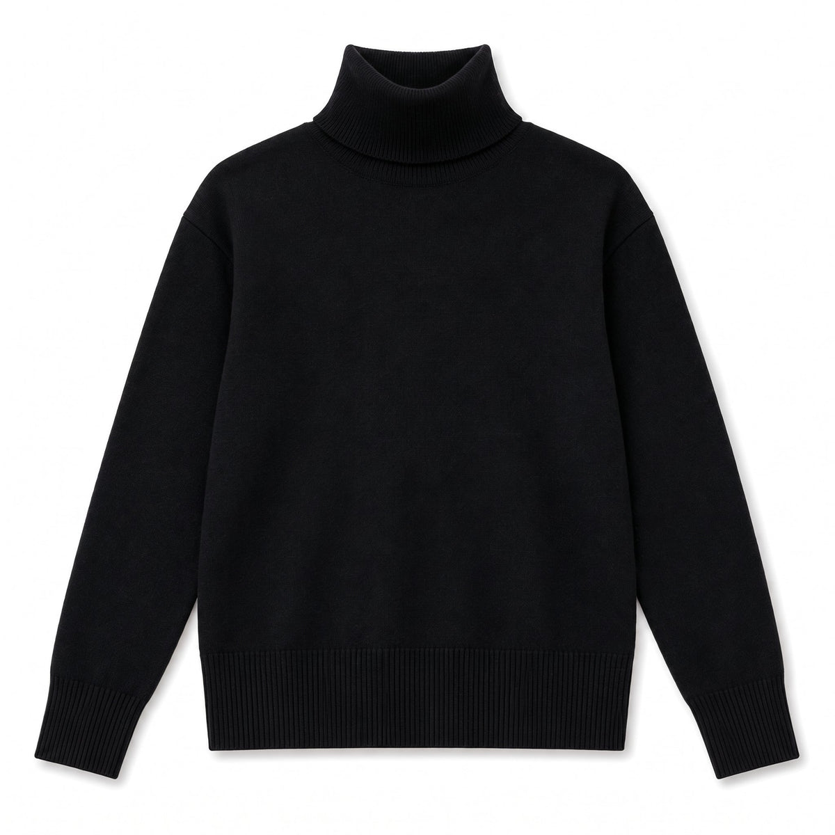 Isabella - Women's Oversized High-Neck Knit Sweater with Ribbed Cuffs - Sweaters - Black - Parker&Brooks