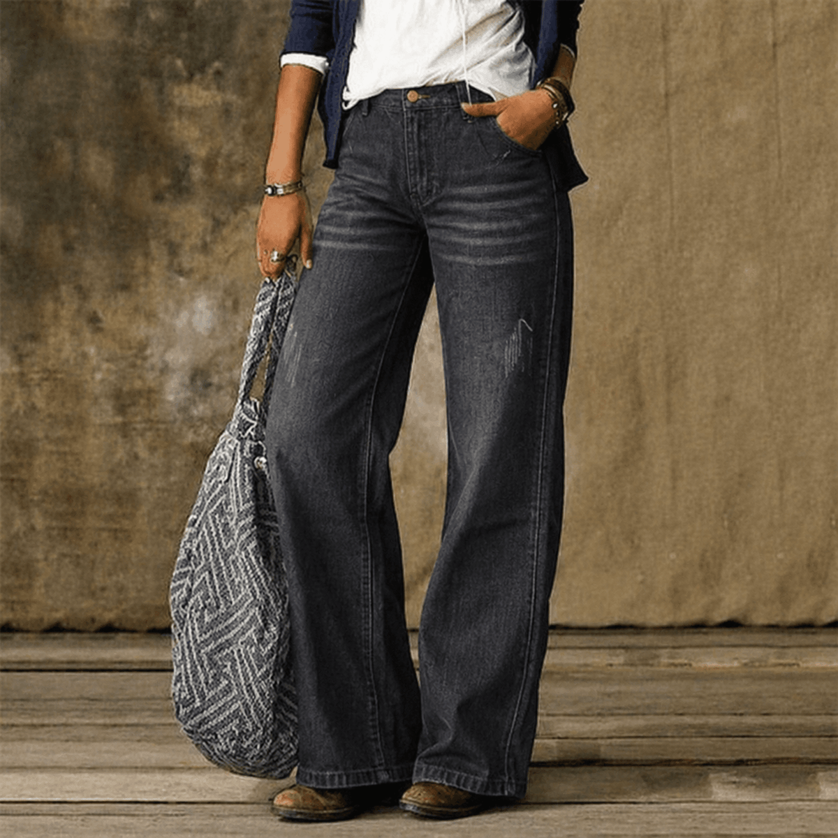 Isabelle - Women's High-Waisted Wide-Leg Jeans - Jeans - Gray - Parker&Brooks