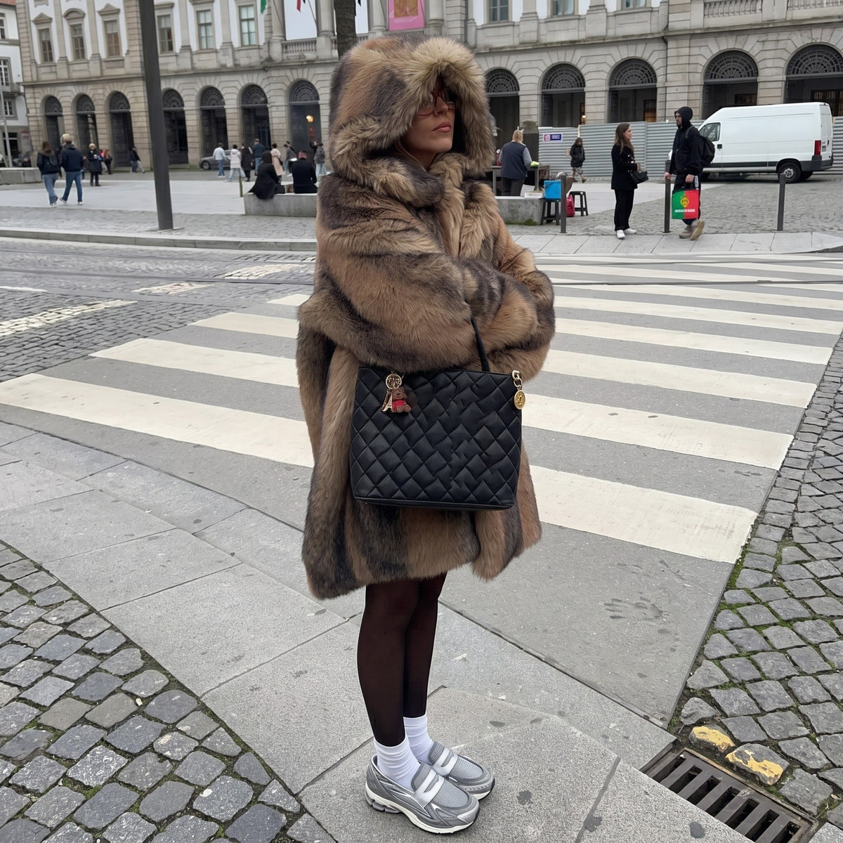 Isabelle - Women's Hooded Longline Faux Fur Coat with Single-Breasted Button Closure - Coats & Jackets - Brown - Sarvento
