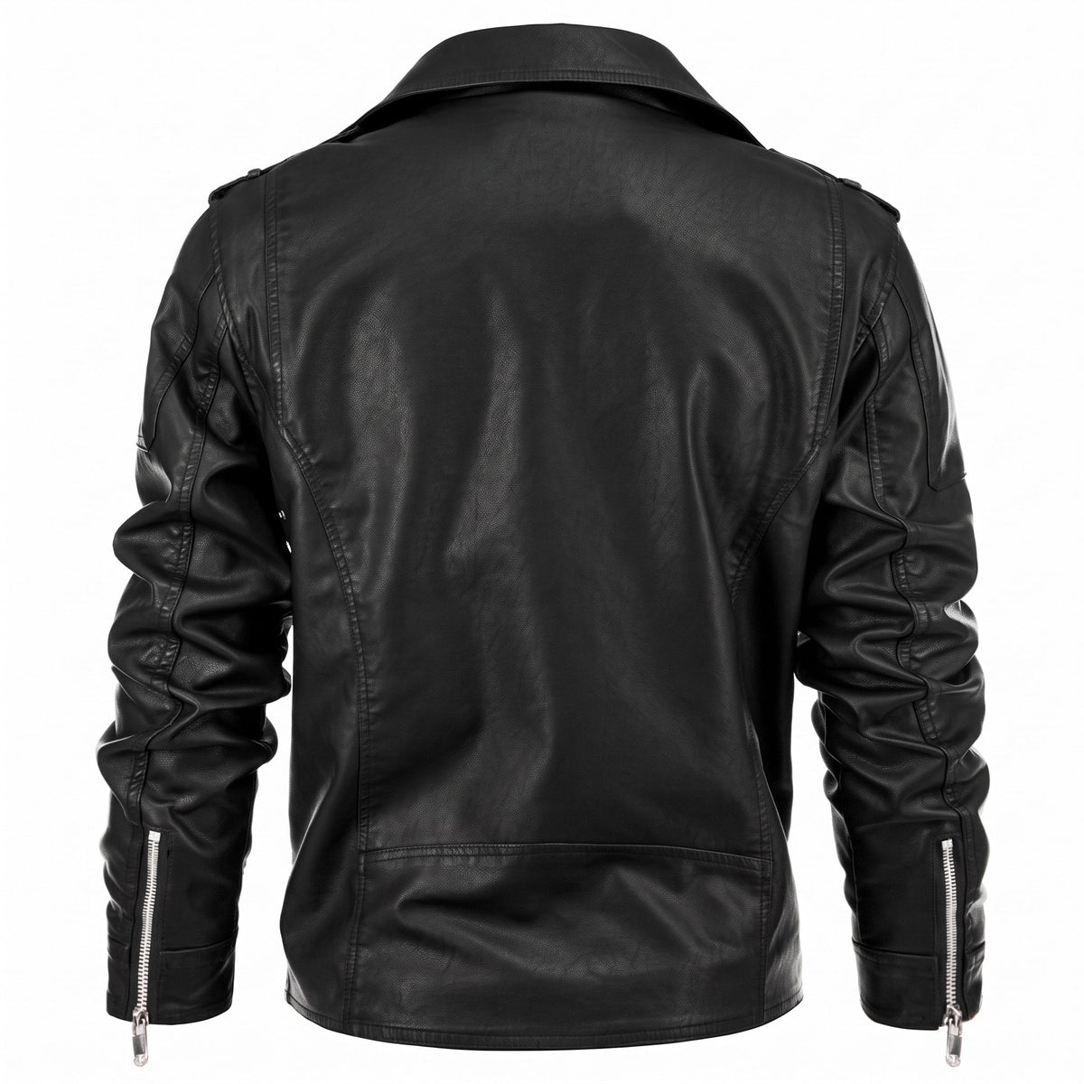 Jack - Men's Asymmetric Zip Moto Jacket with Belted Waist and Lapel Collar - Motorcycle Outerwear - Black - Sarvento