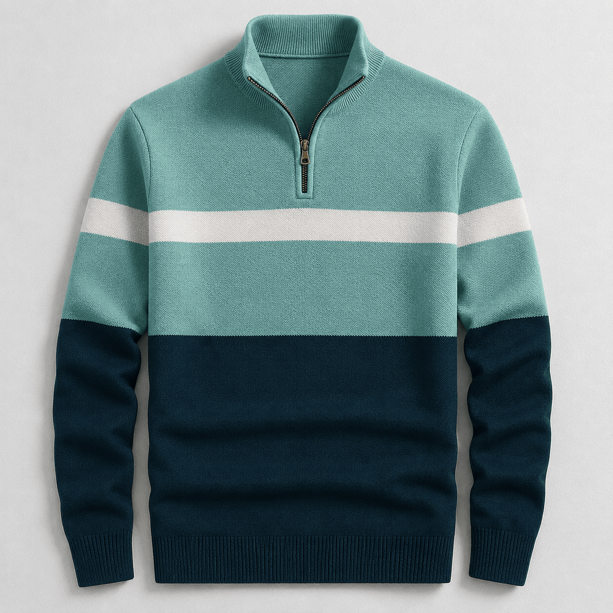 James - Men's Colorblock Quarter-Zip Sweater with Stripe Detail - Sweaters - Green - Parker&Brooks