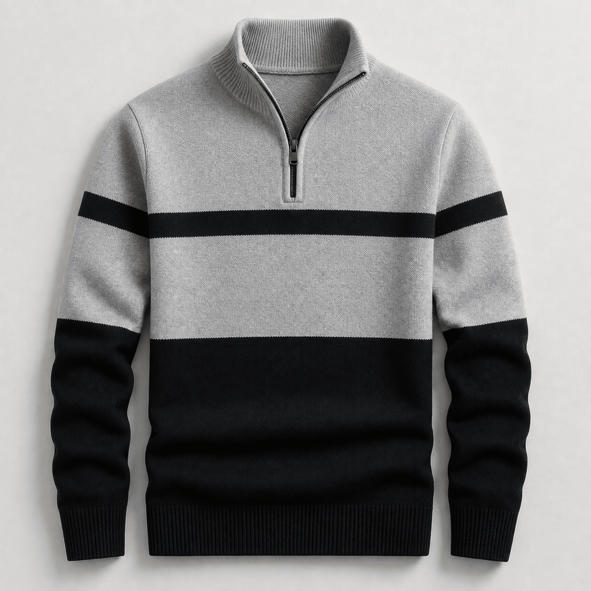 James - Men's Colorblock Quarter-Zip Sweater with Stripe Detail - Sweaters - Grey - Parker&Brooks