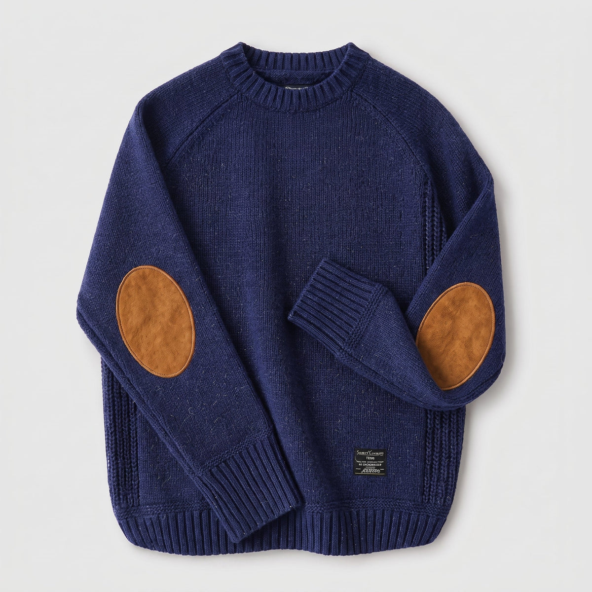 James - Men's Crew Neck Sweater with Elbow Patches - Sweaters - Blue - Parker&Brooks