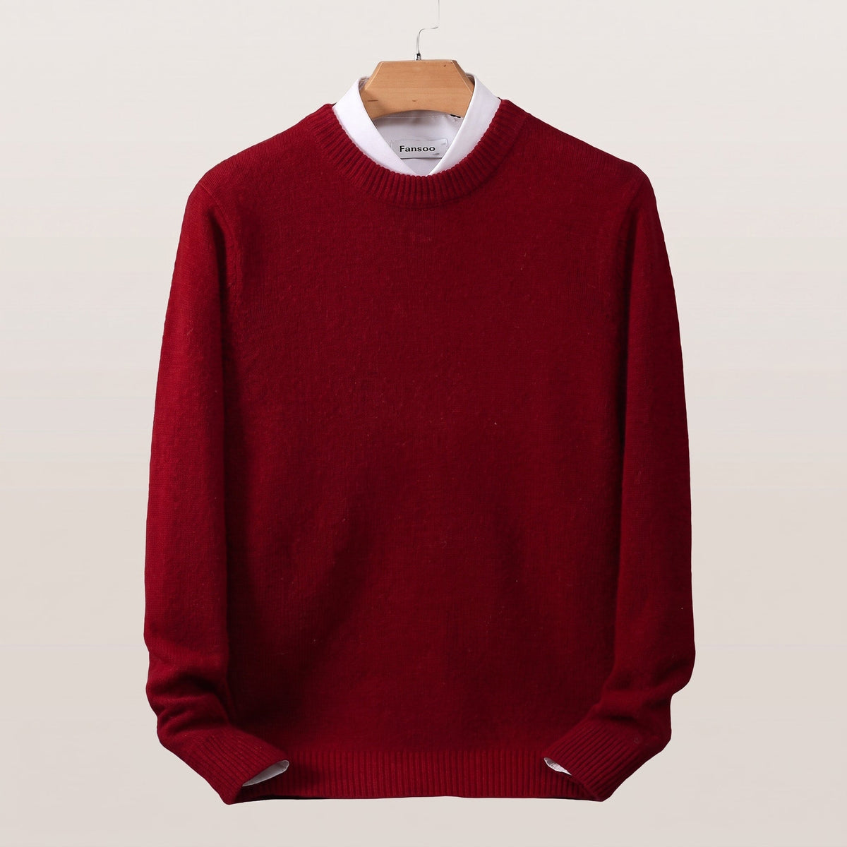 James - Men's Crew Neck Sweater with Ribbed Hem - Sweaters - Red - Sarvento