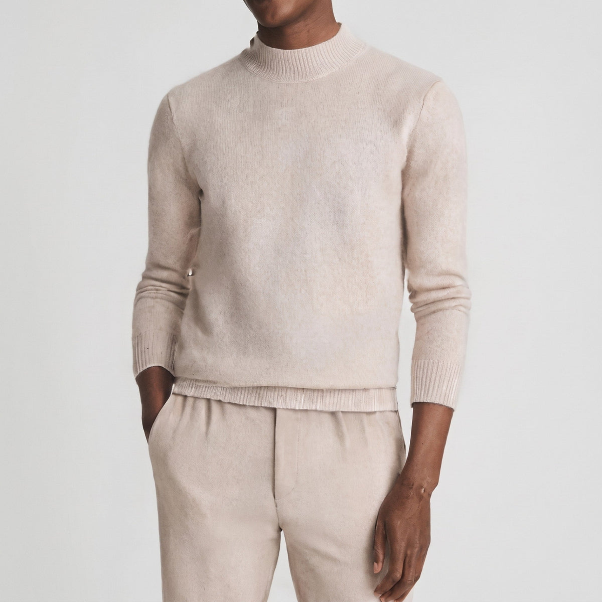 James - Men's Crew Neck Sweater with Ribbed Hem - Sweaters - Cream - Sarvento