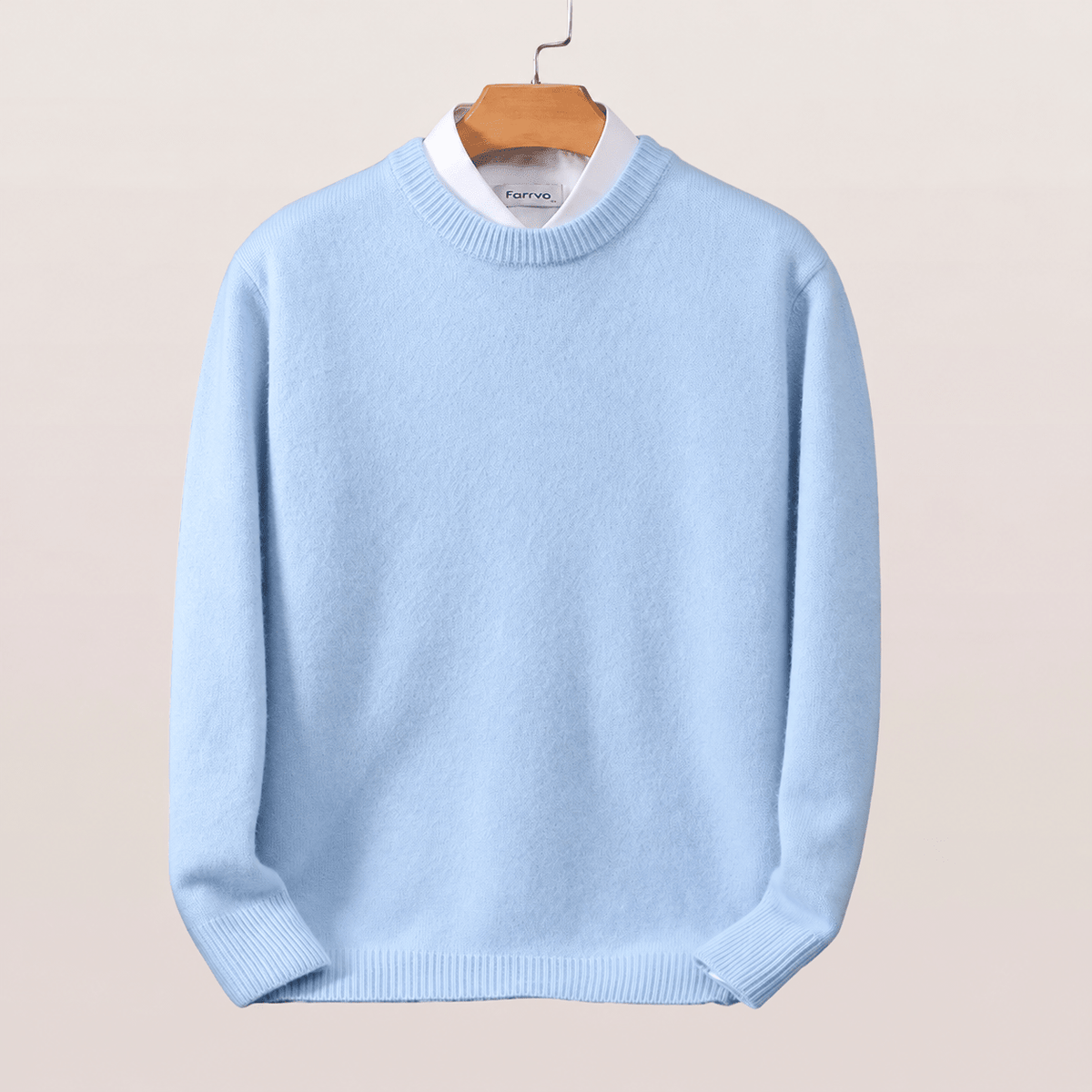 James - Men's Crew Neck Sweater with Ribbed Hem - Sweaters - Light Blue - Sarvento