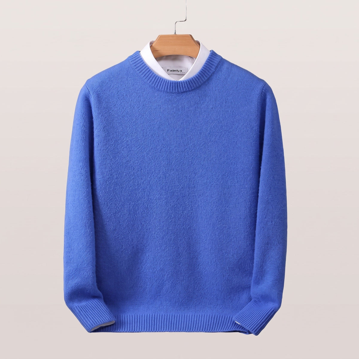 James - Men's Crew Neck Sweater with Ribbed Hem - Sweaters - Blue - Sarvento