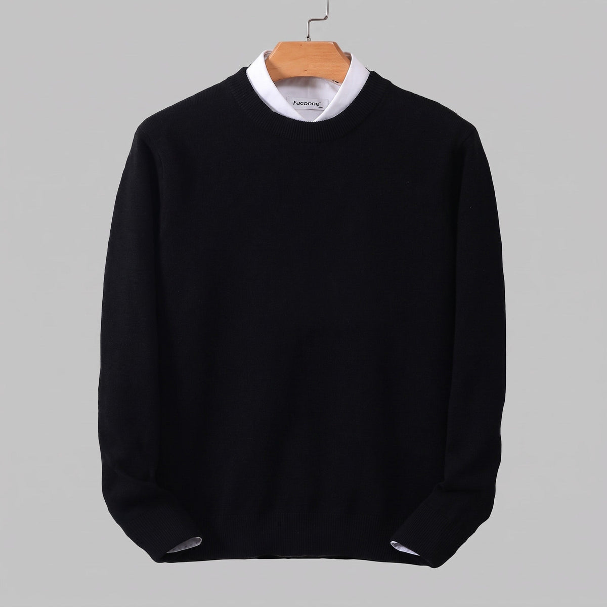 James - Men's Crew Neck Sweater with Ribbed Hem - Sweaters - Black - Sarvento