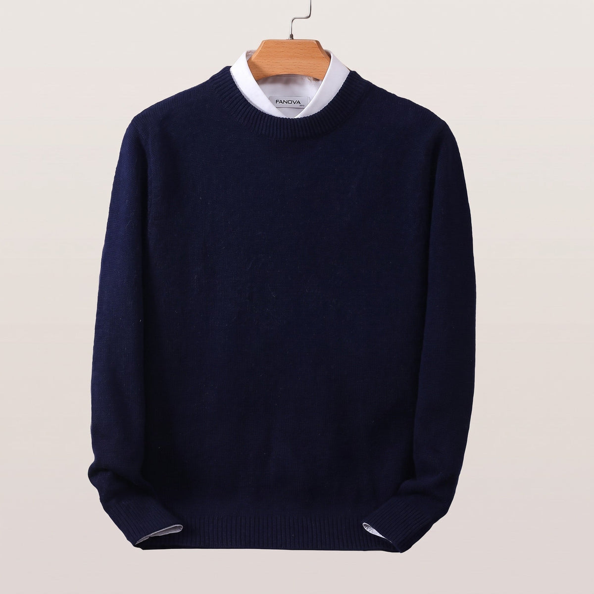 James - Men's Crew Neck Sweater with Ribbed Hem - Sweaters - Navy Blue - Sarvento
