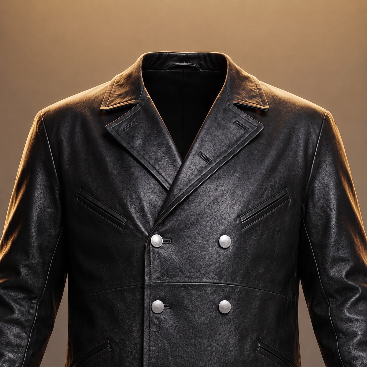 James - Men's Double-Breasted Long Overcoat with Wide Lapels - Trench Coats - Black - Parker&Brooks