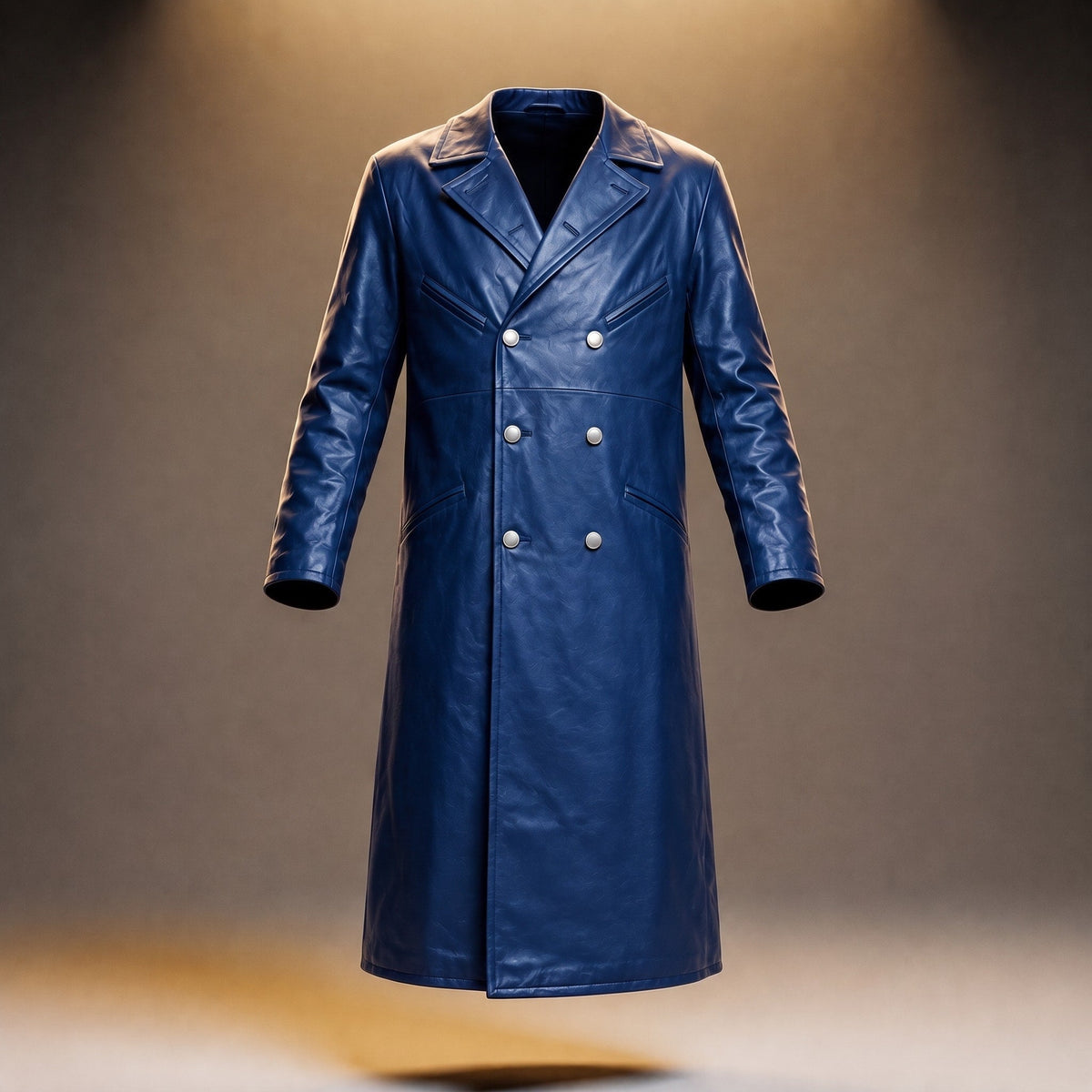 James - Men's Double-Breasted Long Overcoat with Wide Lapels - Trench Coats - Blue - Parker&Brooks