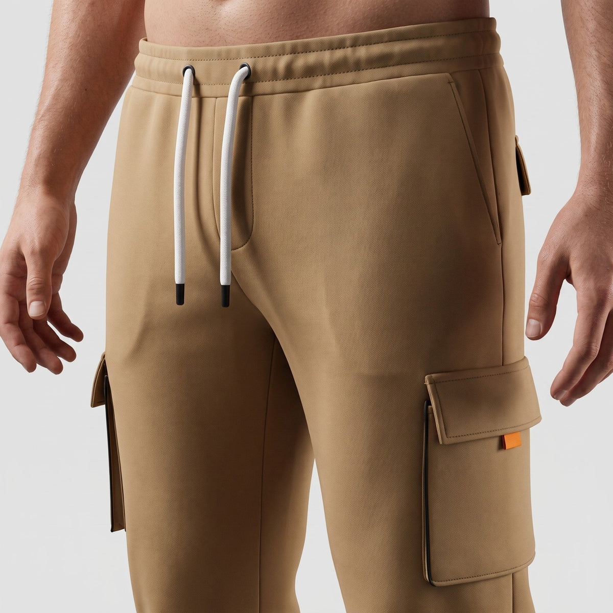 James - Men's Half-Zip Hoodie and Cargo Jogger Two-Piece Tracksuit Set - Outfit Sets - Khaki - Parker&Brooks