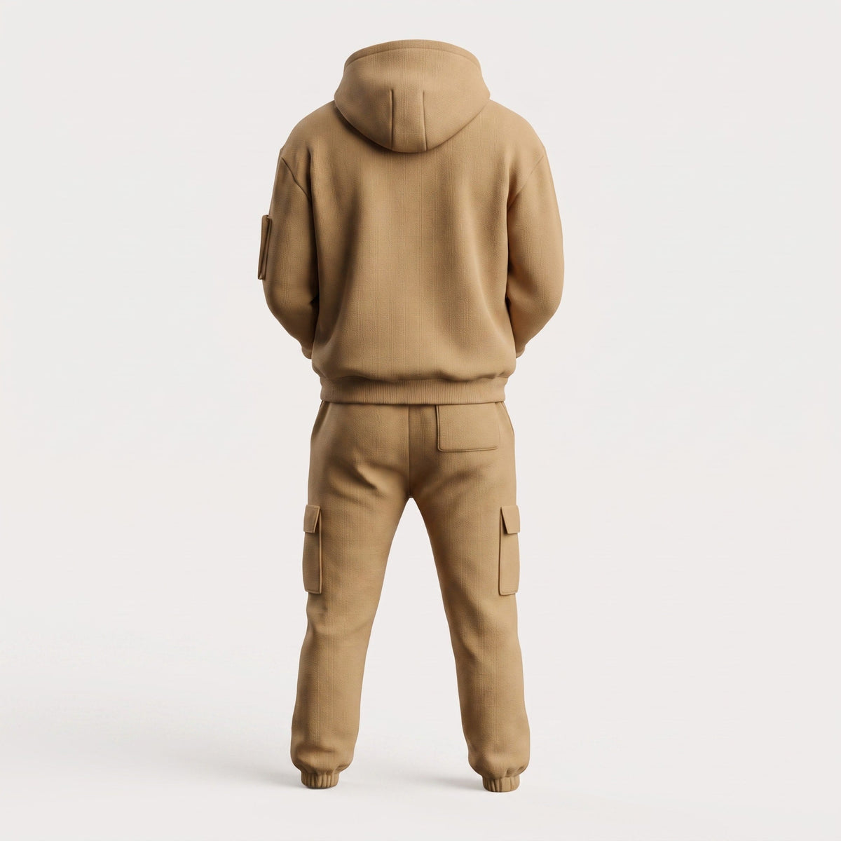 James - Men's Half-Zip Hoodie and Cargo Jogger Two-Piece Tracksuit Set - Outfit Sets - Khaki - Parker&Brooks