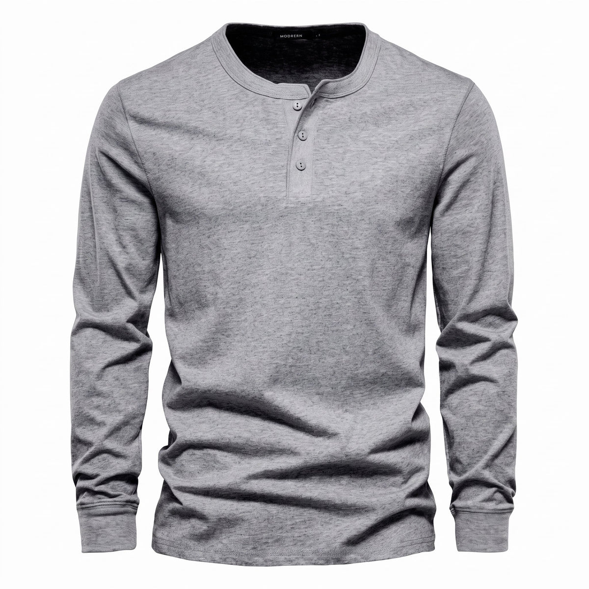 James - Men's Henley Long Sleeve Shirt with Button Placket - Light Gray - Parker&Brooks