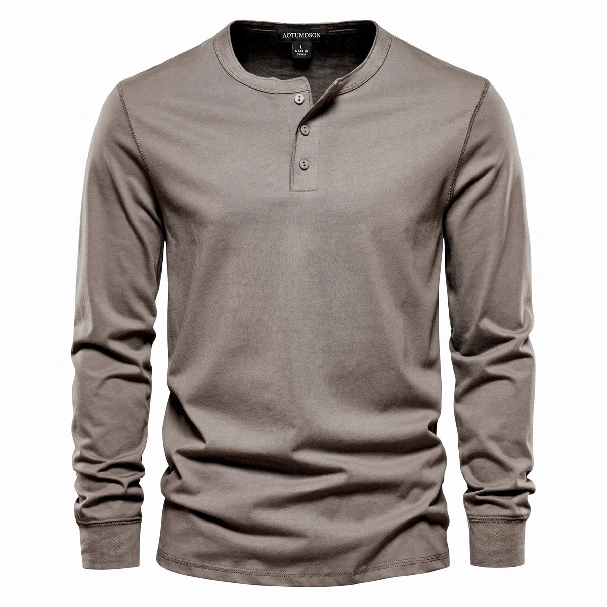 James - Men's Henley Long Sleeve Shirt with Button Placket - Beige - Parker&Brooks