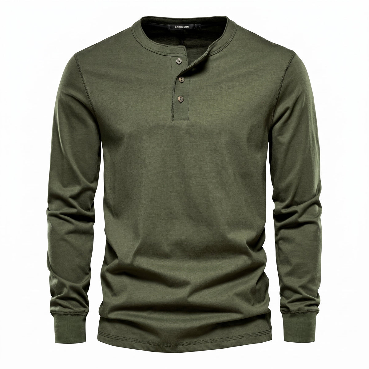 James - Men's Henley Long Sleeve Shirt with Button Placket - Green - Parker&Brooks