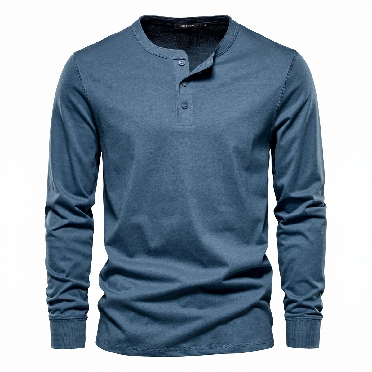 James - Men's Henley Long Sleeve Shirt with Button Placket - Light Blue - Parker&Brooks