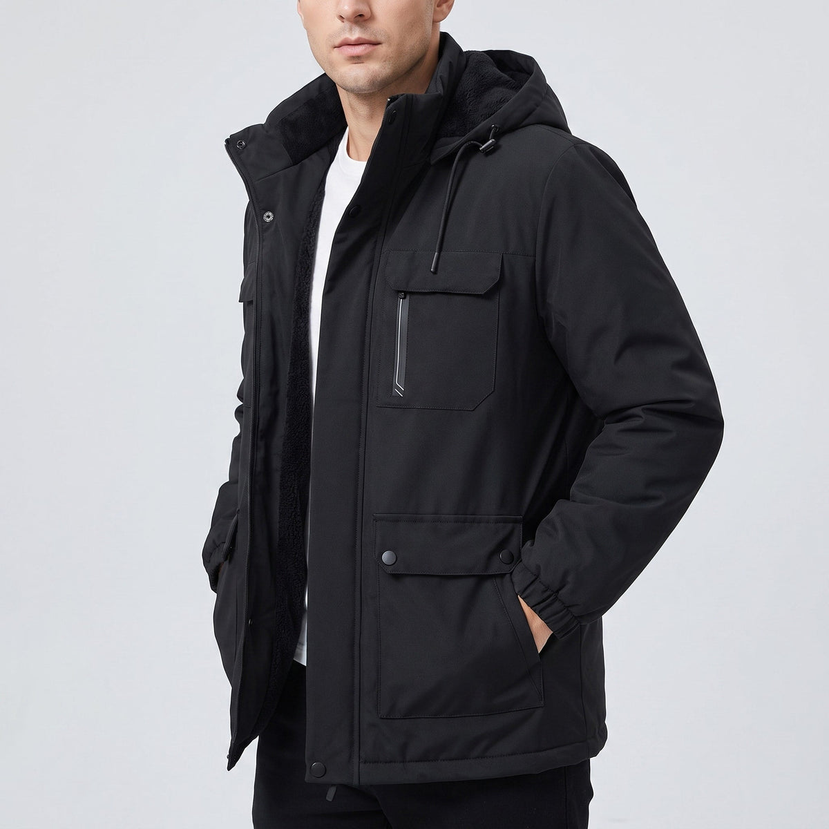 James - Men's Hooded Parka Jacket with Cargo Pockets - Parkas - Black - Parker&Brooks