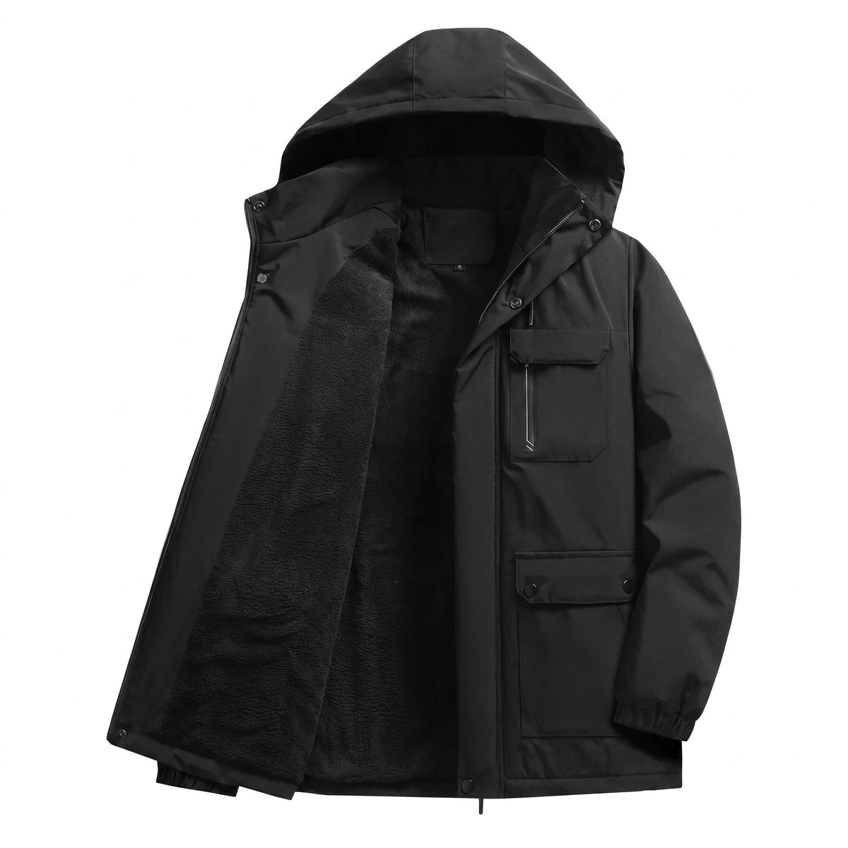 James - Men's Hooded Parka Jacket with Cargo Pockets - Parkas - Black - Parker&Brooks