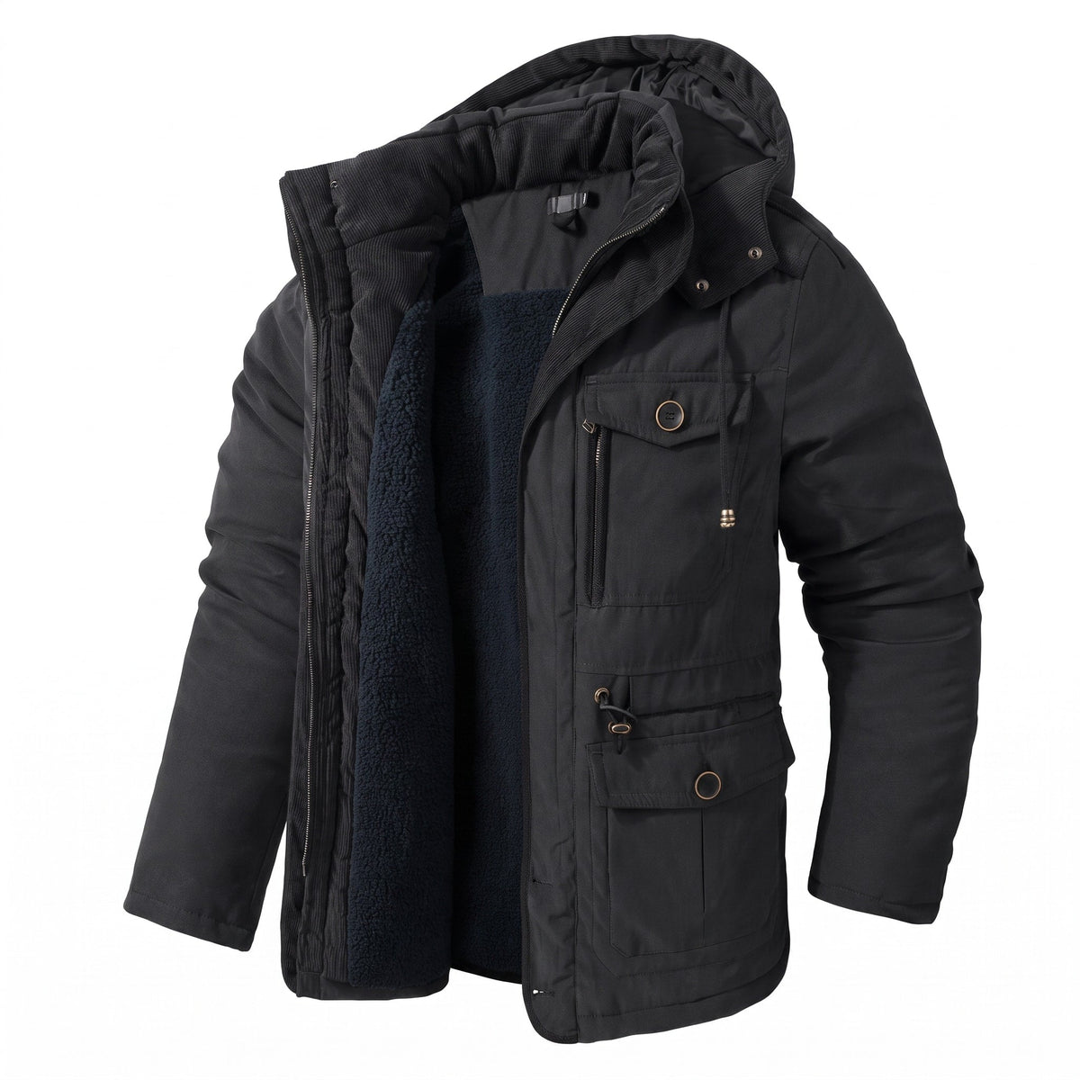 James - Men's Hooded Parka Jacket with Multiple Pockets - Parkas - Black - Parker&Brooks