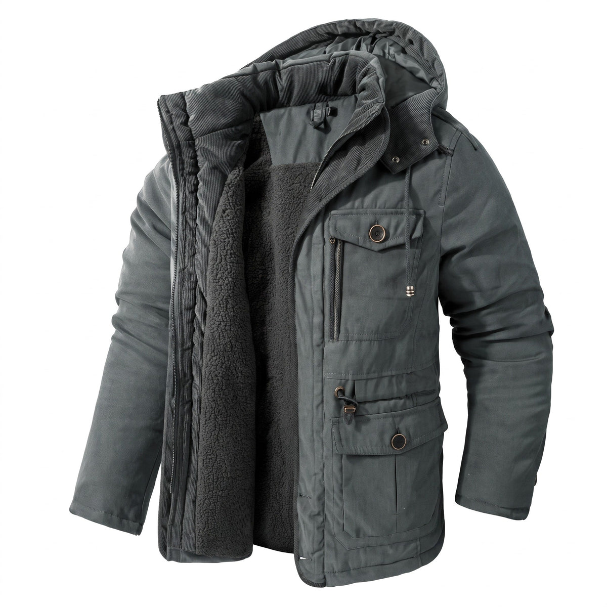 James - Men's Hooded Parka Jacket with Multiple Pockets - Parkas - Gray - Parker&Brooks