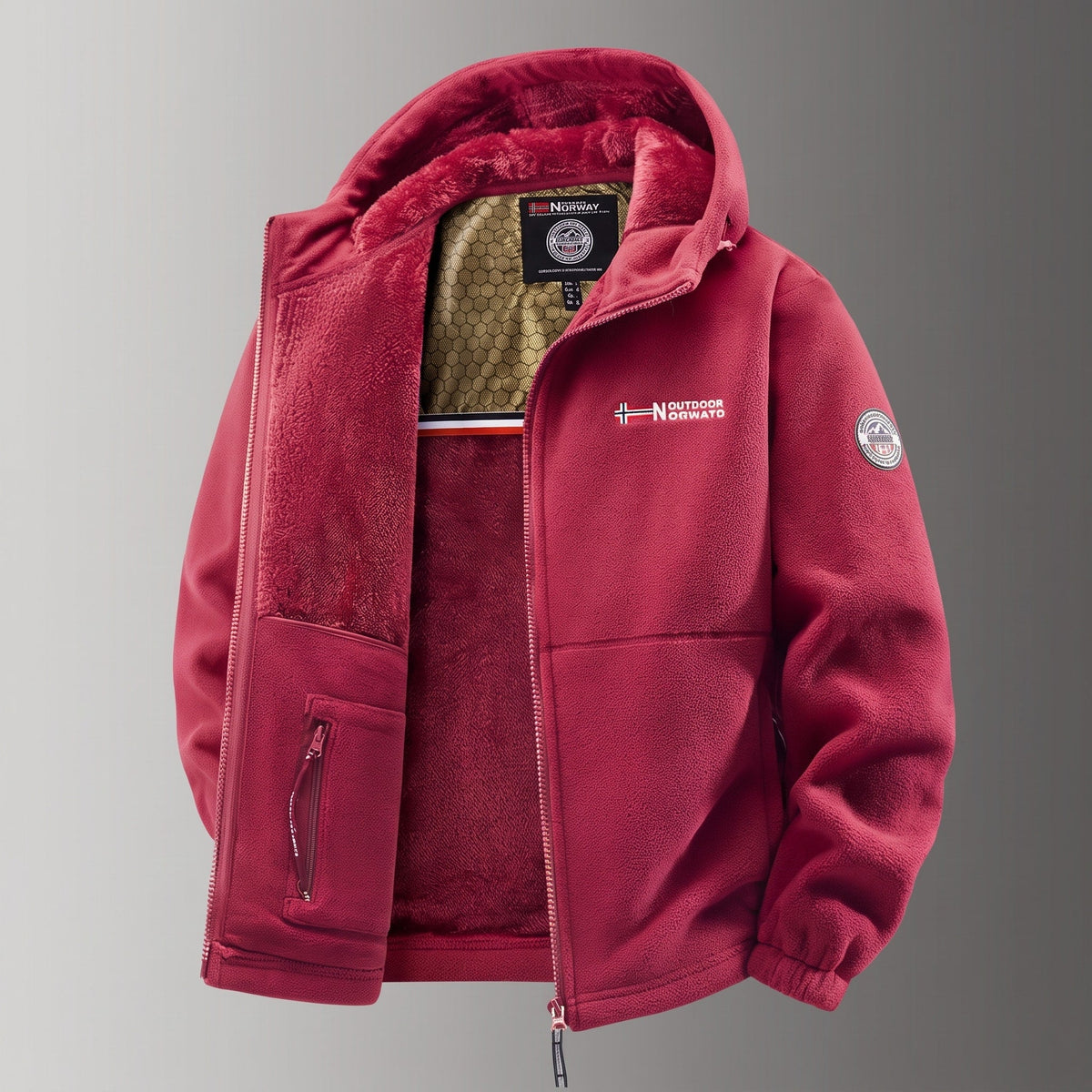 James - Men's Hooded Winter Jacket with Fleece Lining and Inner Pockets - Coats & Jackets - Red - Sarvento