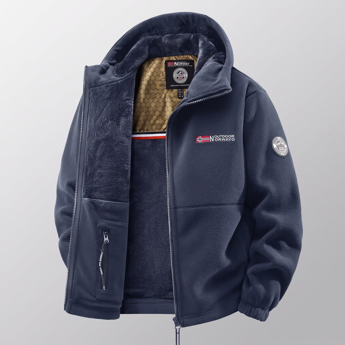 James - Men's Hooded Winter Jacket with Fleece Lining and Inner Pockets - Coats & Jackets - Navy Blue - Sarvento
