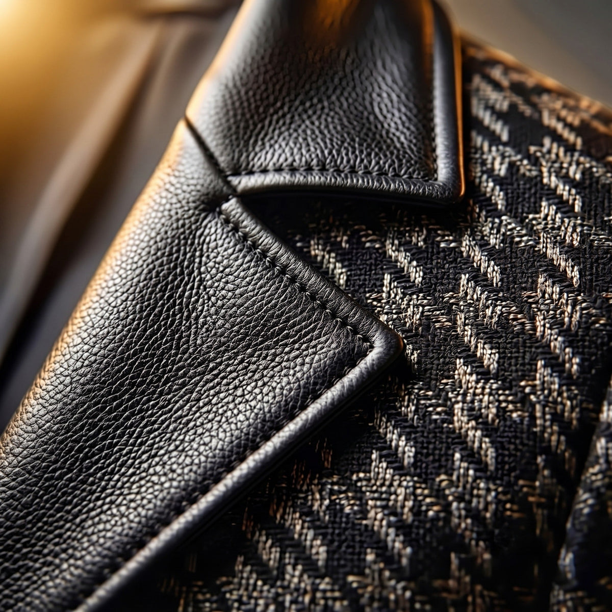 James - Men's Houndstooth Panel Jacket with Contrast Sleeves - Blazers - Black - Parker&Brooks