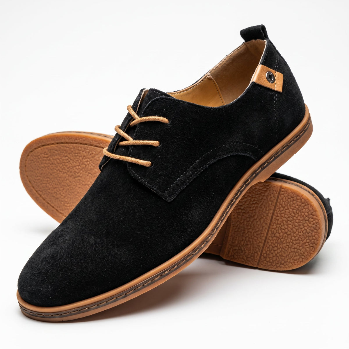 James - Men's Lace-Up Derby Shoes with Textured Suede-Look Finish - Shoes - Black - Parker&Brooks