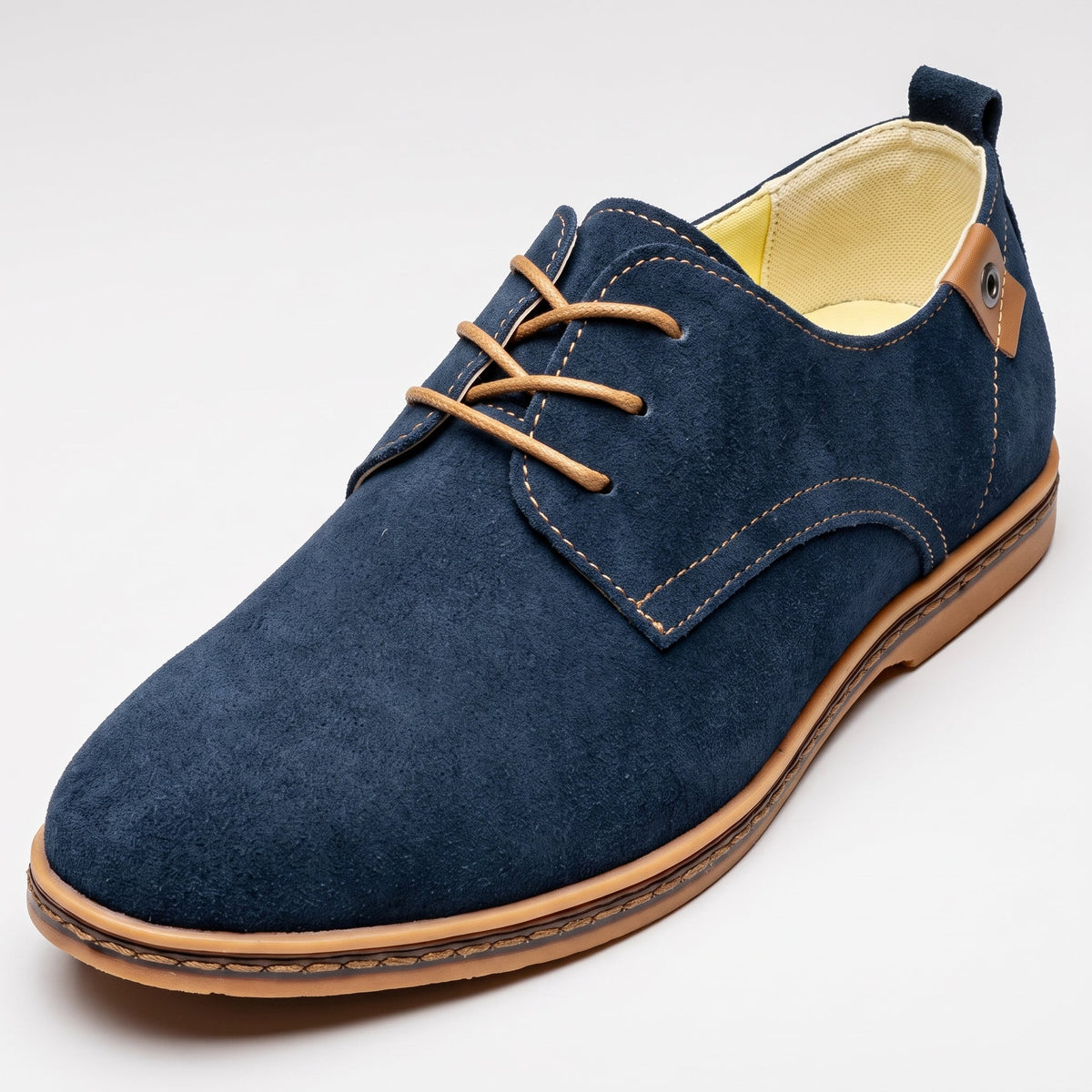 James - Men's Lace-Up Derby Shoes with Textured Suede-Look Finish - Shoes - Blue - Parker&Brooks