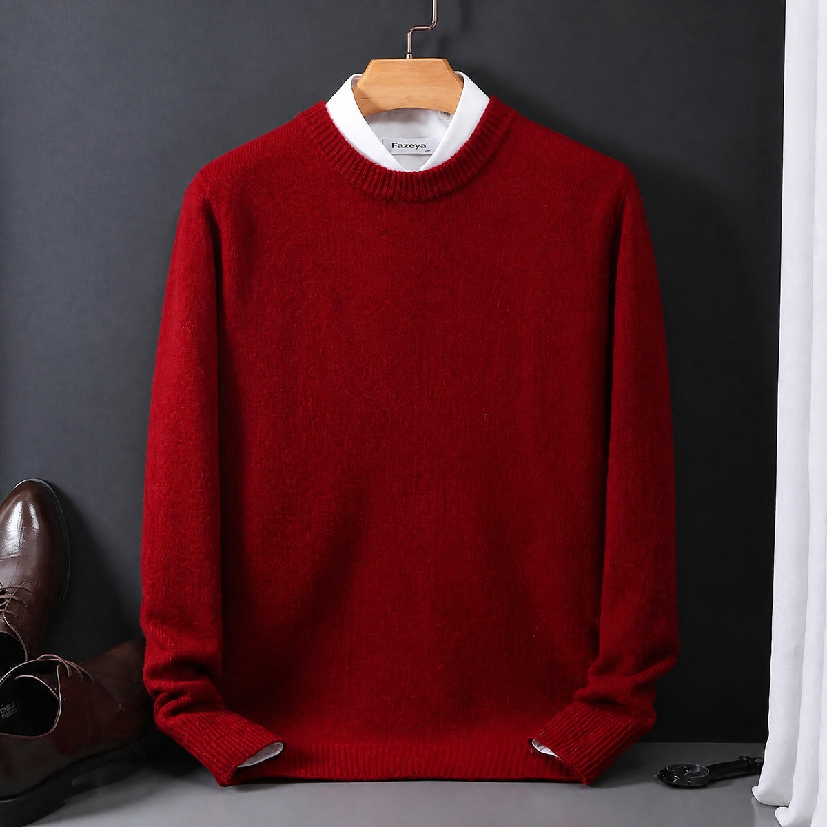 James - Men's Mock Neck Layered Collar Knit Sweater - Sweaters - Red - Parker&Brooks