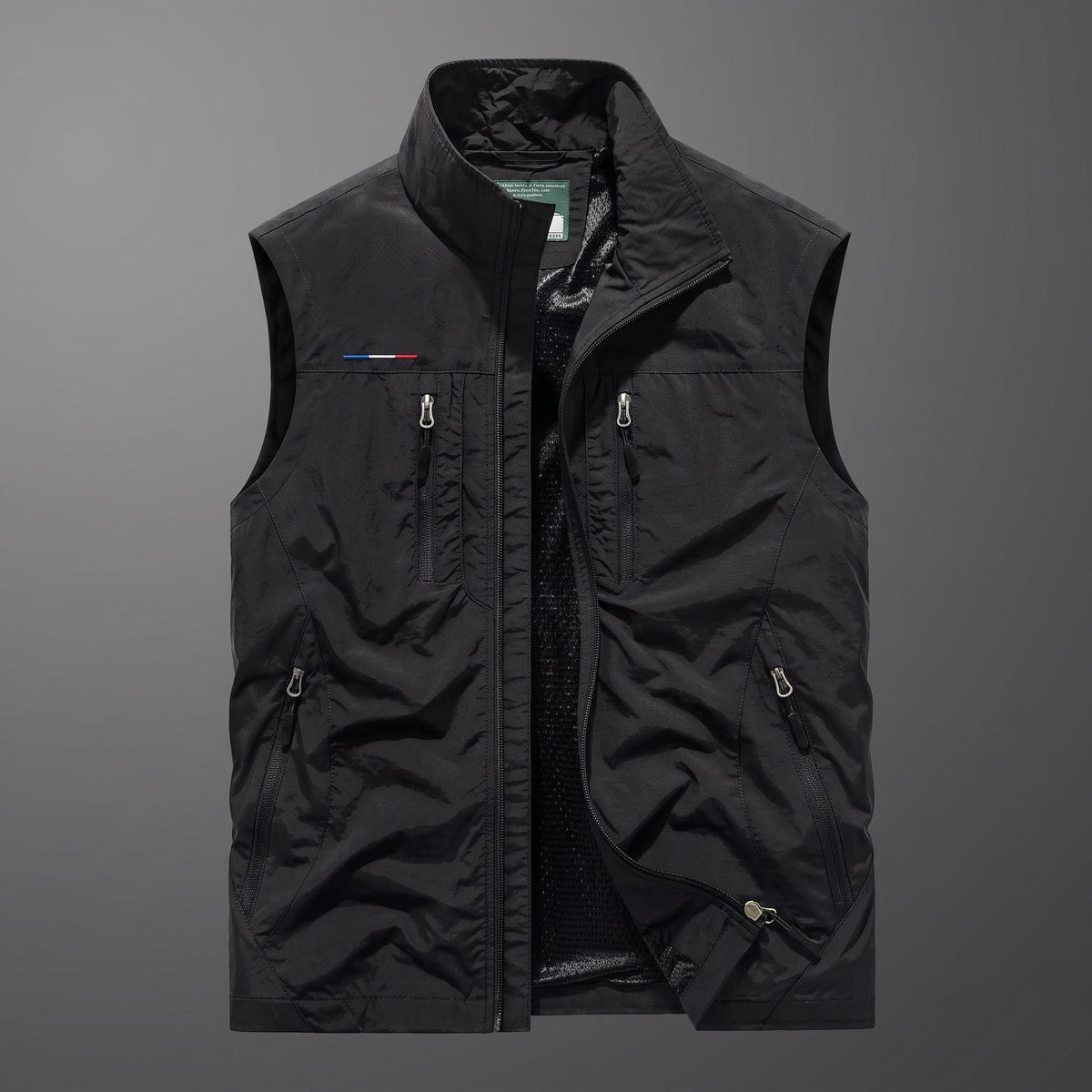 James - Men's Multi-Pocket Zip-Up Gilet with Stand Collar - Vests - Black - Parker&Brooks
