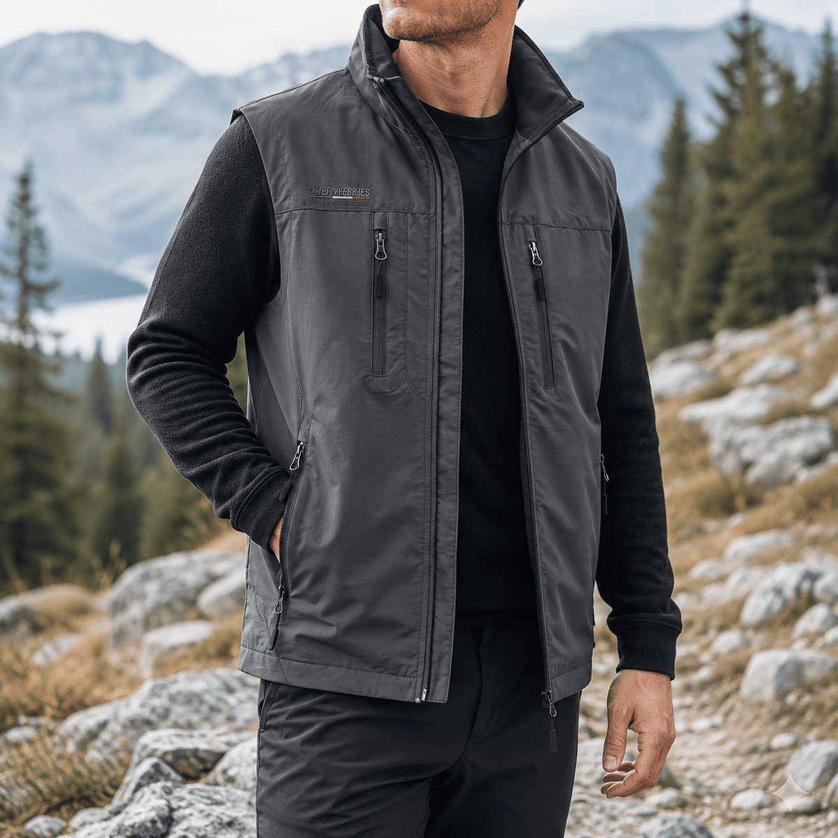 James - Men's Multi-Pocket Zip-Up Gilet with Stand Collar - Vests - Gray - Parker&Brooks
