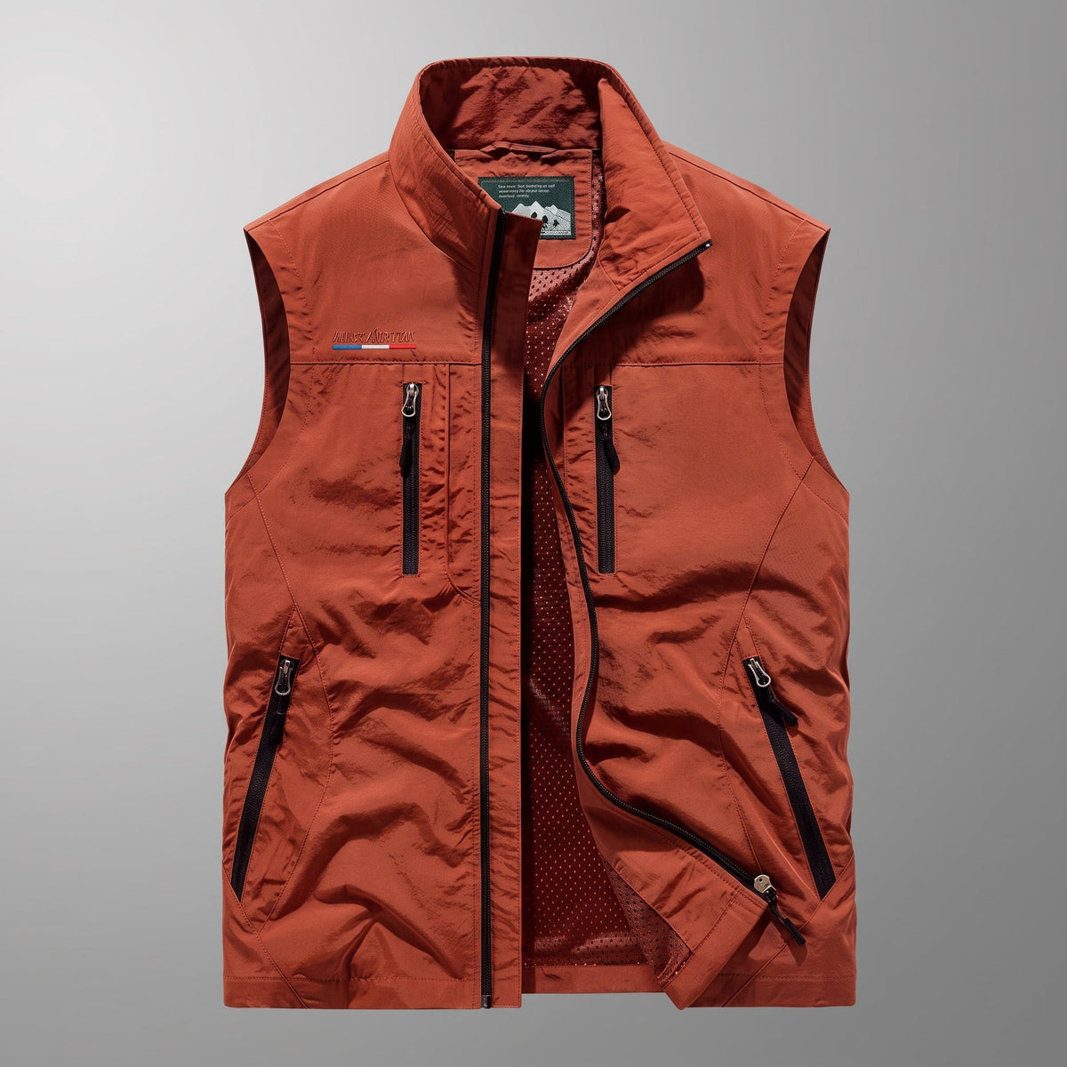 James - Men's Multi-Pocket Zip-Up Gilet with Stand Collar - Vests - Orange - Parker&Brooks