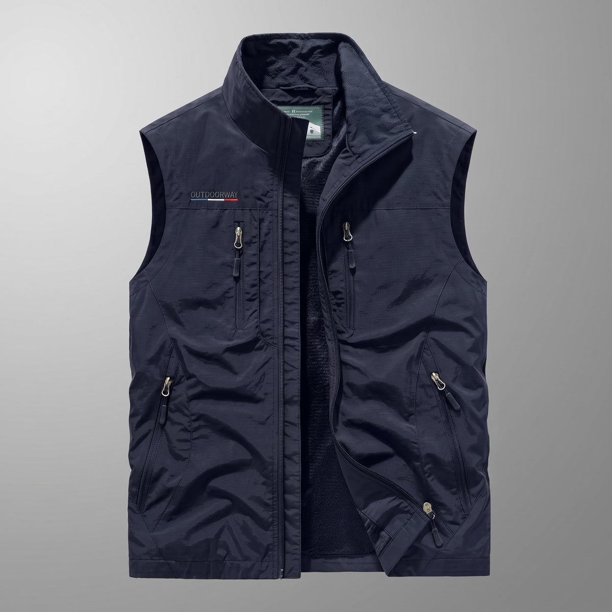 James - Men's Multi-Pocket Zip-Up Gilet with Stand Collar - Vests - Navy - Parker&Brooks