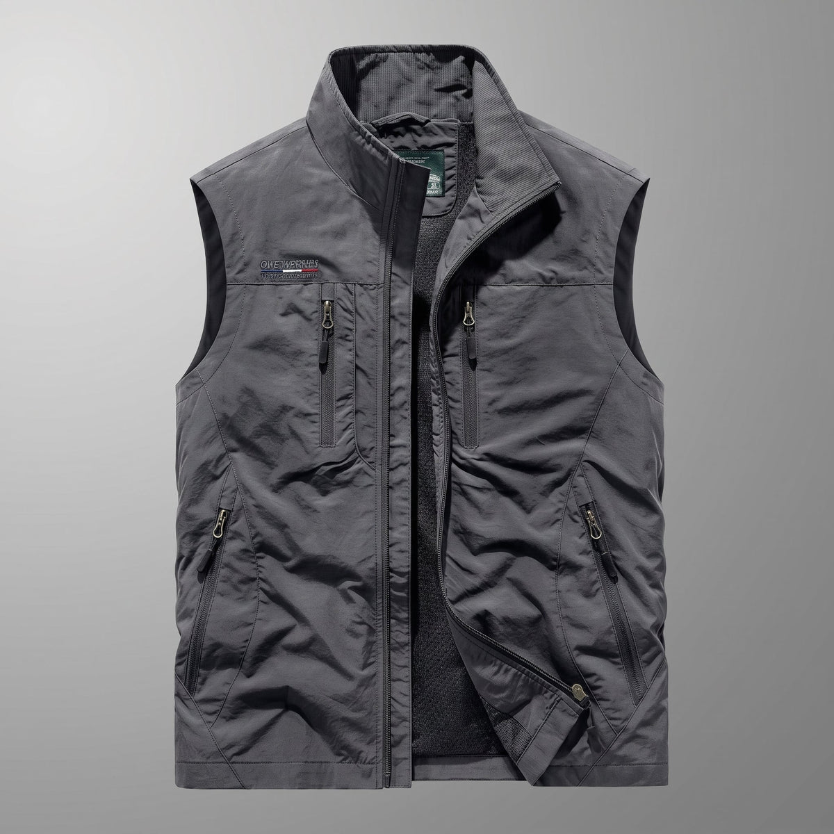 James - Men's Multi-Pocket Zip-Up Gilet with Stand Collar - Vests - Gray - Parker&Brooks