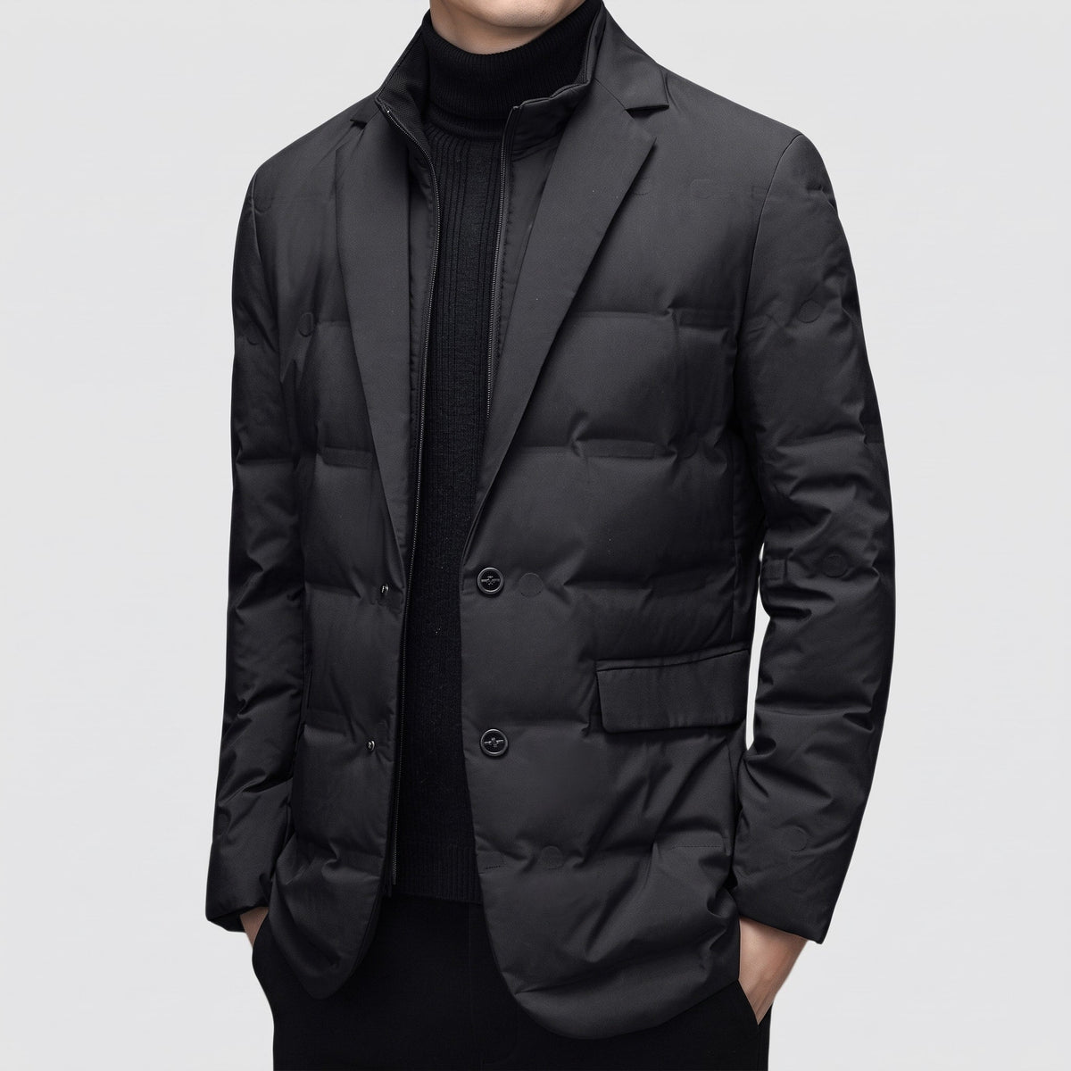 James - Men's Notch Lapel Quilted Puffer Jacket - Coats & Jackets - Black - Sarvento