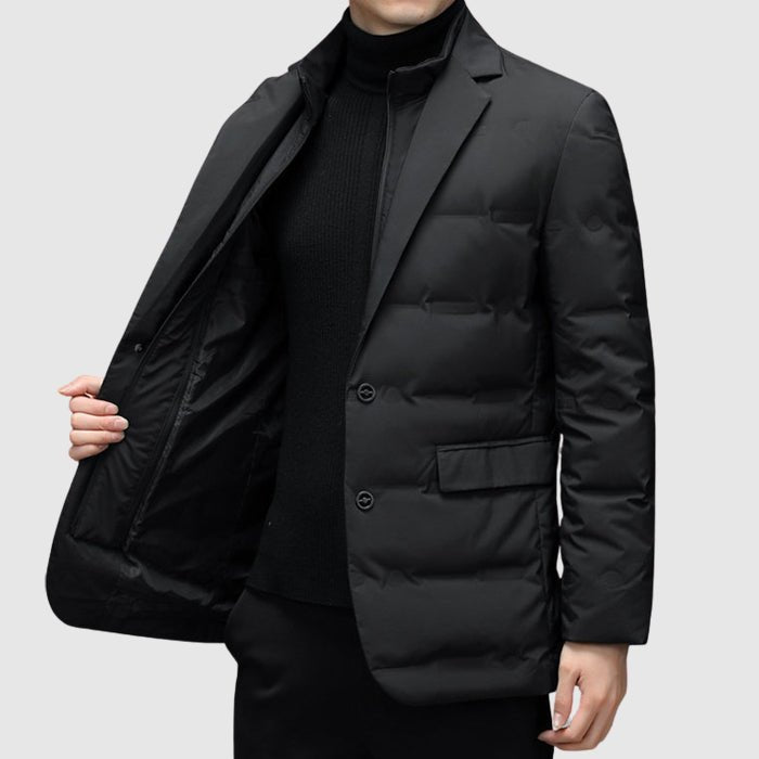James - Men's Notch Lapel Quilted Puffer Jacket - Coats & Jackets - Gray - Sarvento