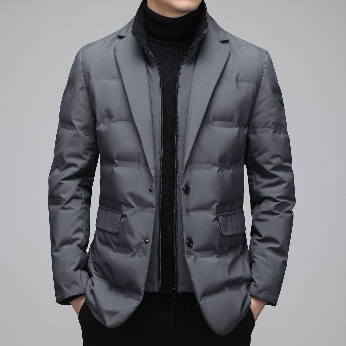 James - Men's Notch Lapel Quilted Puffer Jacket - Coats & Jackets - Gray - Sarvento