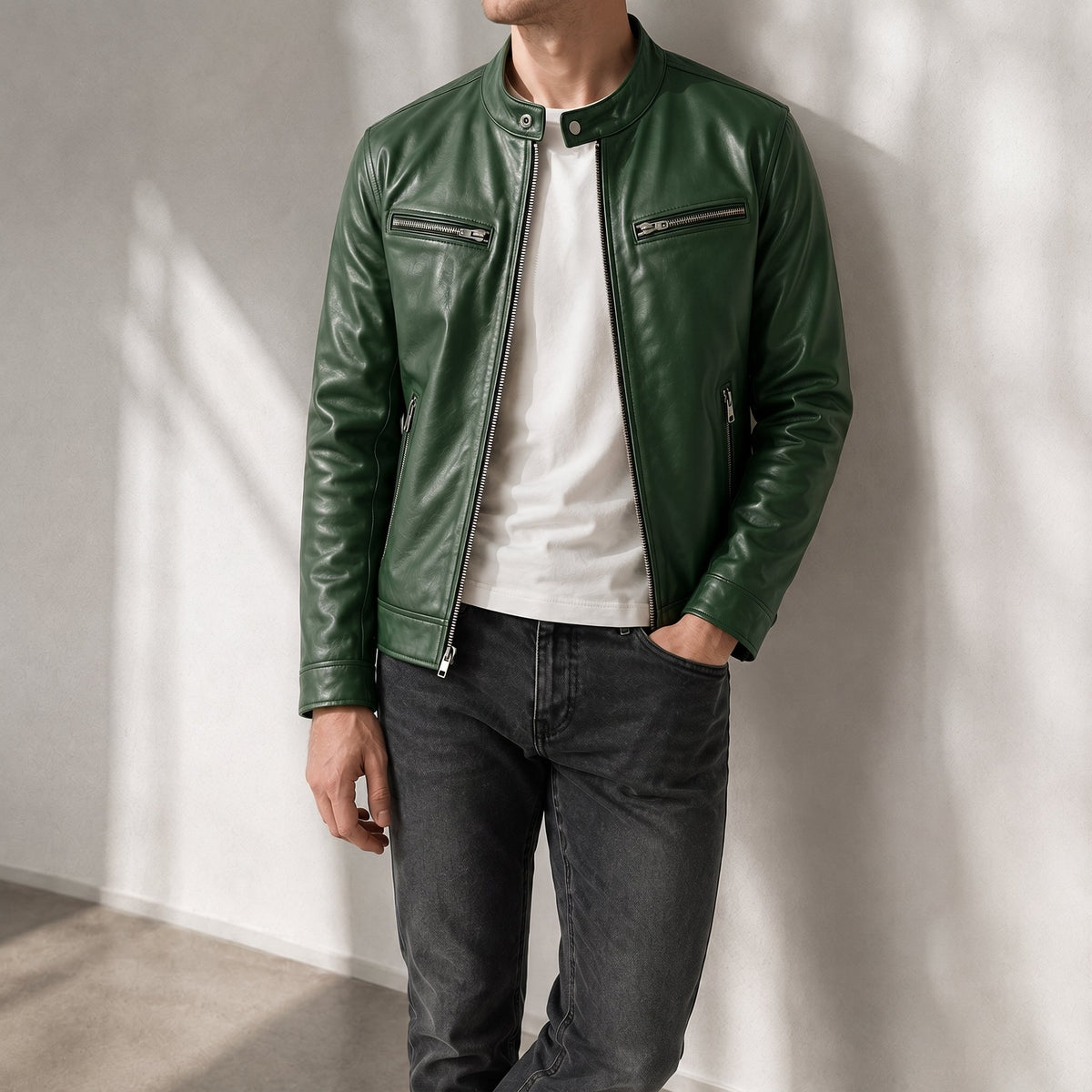 James - Men's Outer Jacket with Zip Pockets - Sport Jackets - Green - Parker&Brooks