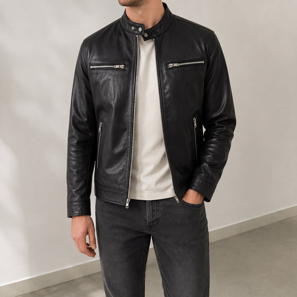 James - Men's Outer Jacket with Zip Pockets - Sport Jackets - Black - Parker&Brooks