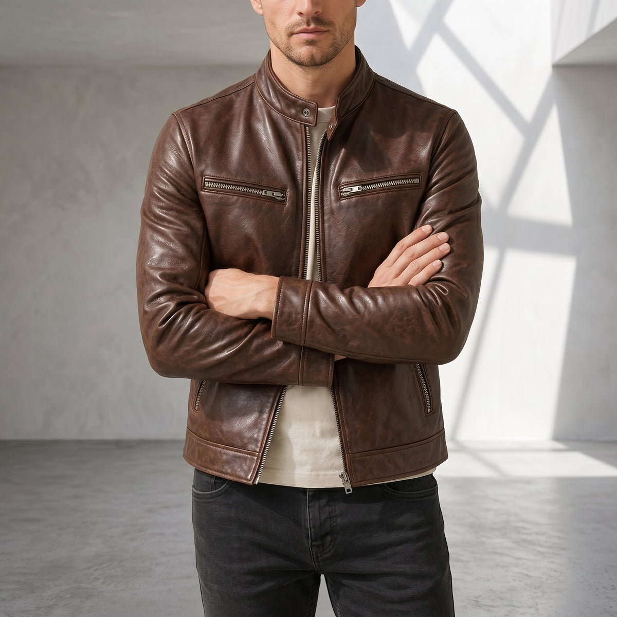 James - Men's Outer Jacket with Zip Pockets - Sport Jackets - Brown - Parker&Brooks