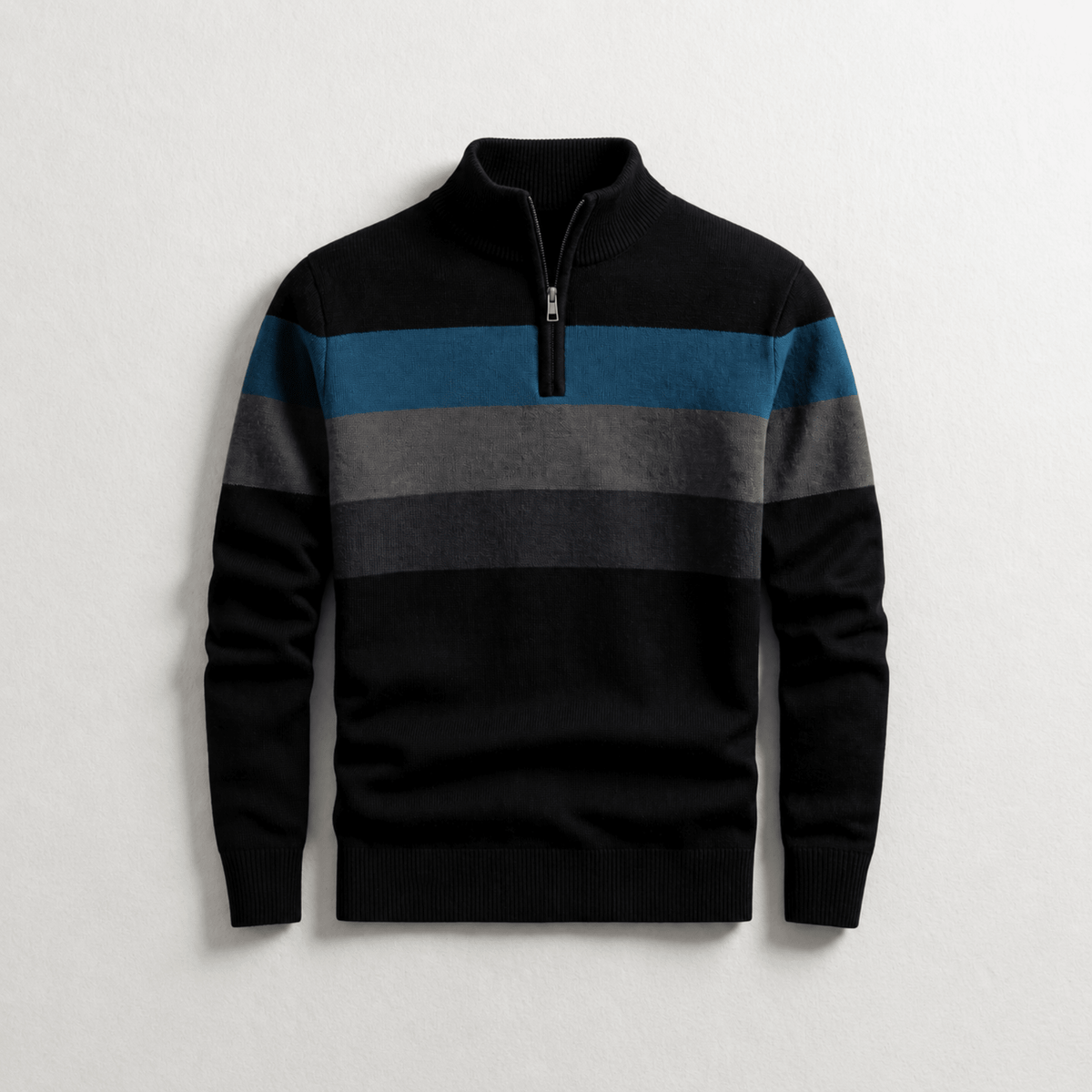 James - Men's Quarter-Zip Colorblock Sweater - Sweaters - Black - Parker&Brooks