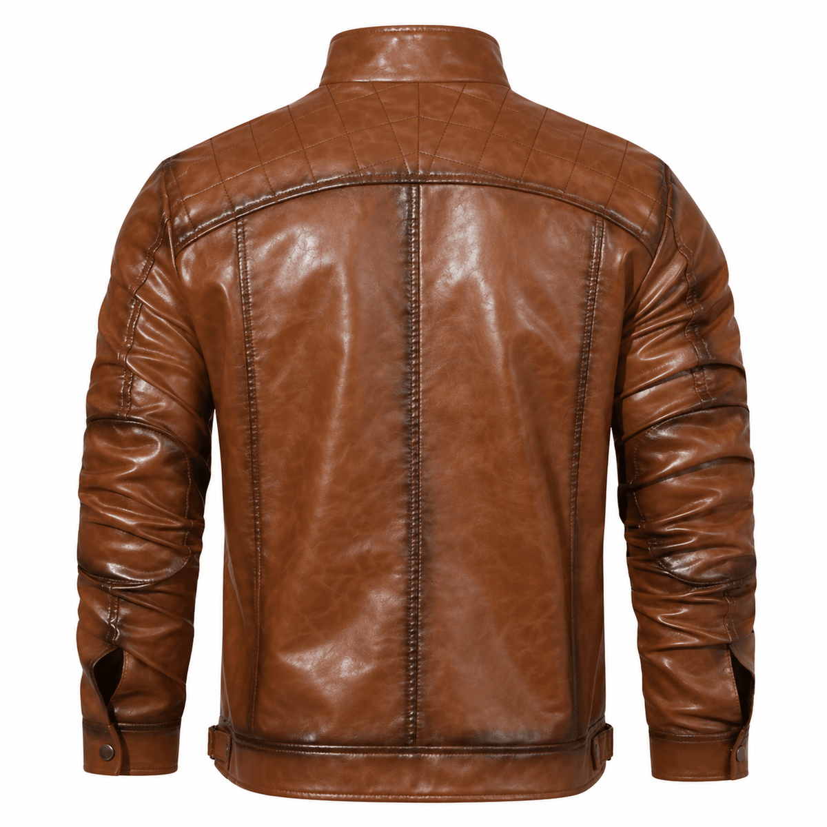 James - Men's Quilted Shoulder Moto Jacket with Zip Pockets - Motorcycle Outerwear - Brown - Sarvento