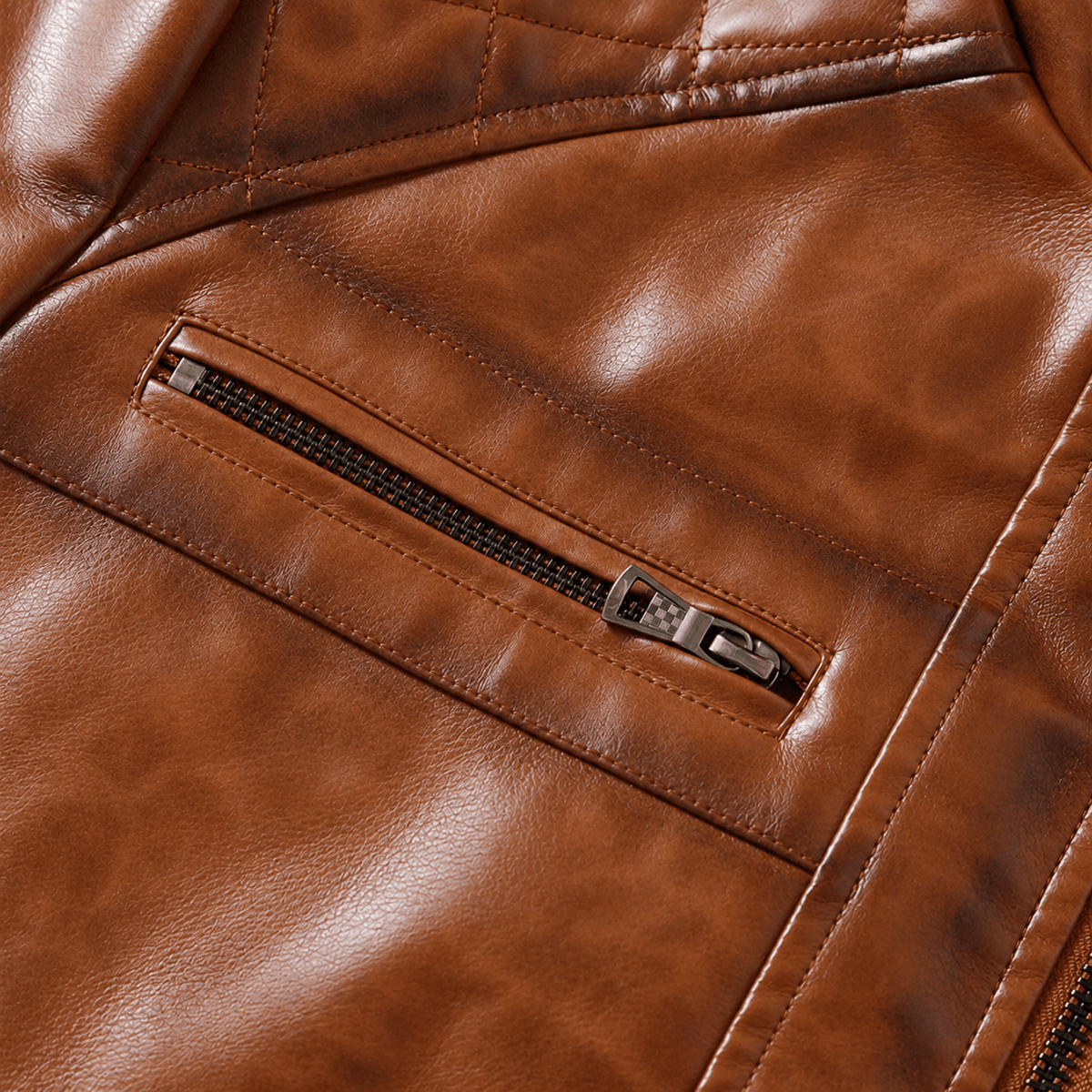 James - Men's Quilted Shoulder Moto Jacket with Zip Pockets - Motorcycle Outerwear - Brown - Sarvento