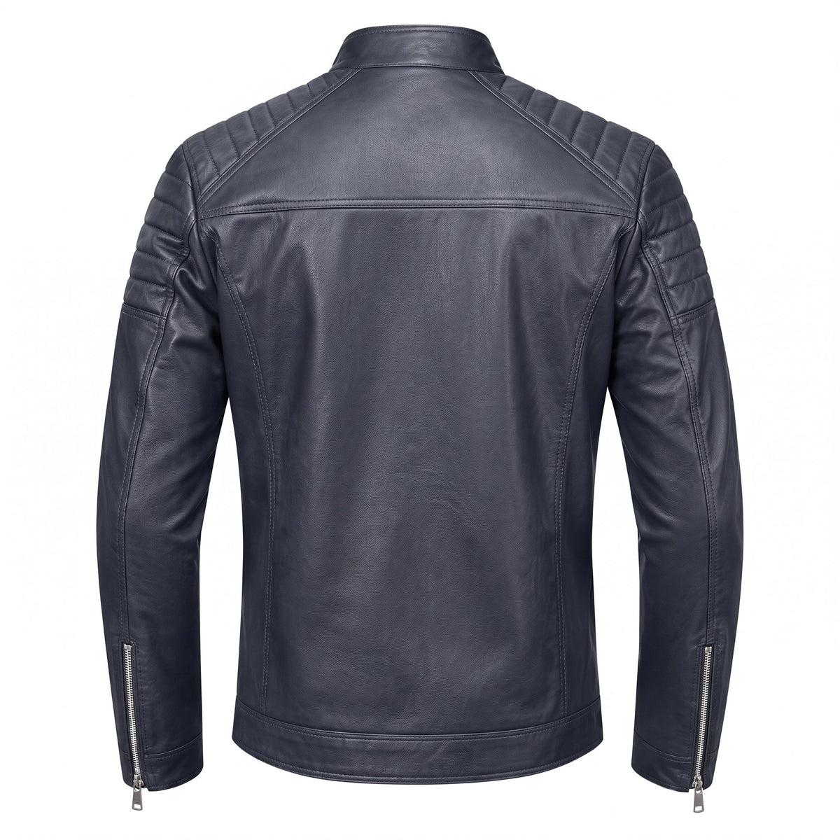 James - Men's Slim Fit Leather Biker Jacket with Snap Collar - Motorcycle Outerwear - Black - Parker&Brooks